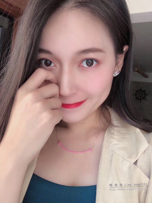 Tiffany純銀飾品 蒂芙尼女士專櫃爆款笑臉大號粉鑽項鏈 Tiffany純銀鎖骨鏈  zgt1720